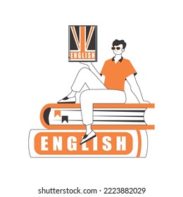 Male English teacher. The concept of learning a foreign language. Line art style. Isolated, vector illustration.
