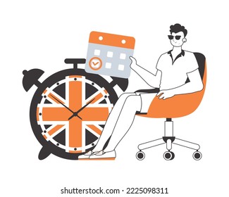 Male English teacher. The concept of learning a foreign language. Linear trendy style. Isolated, vector illustration.