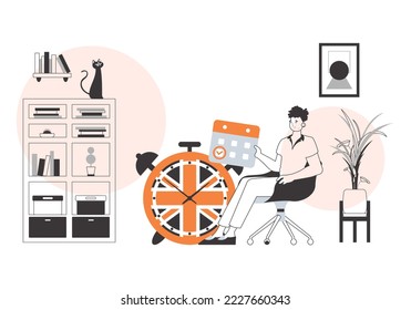 Male English teacher. The concept of learning a foreign language. Linear style.
