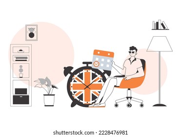 Male English teacher. The concept of learning a foreign language. Linear trendy style.