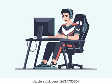 Male E-Sport Gamer Vector — Cyber Tournament Flat Illustration