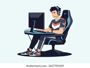 Male E-Sport Gamer Vector — Cyber Tournament Flat Illustration