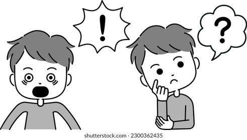 Male exclamation mark expression illustration monochrome with speech bubble