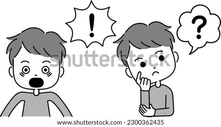 Male exclamation mark expression illustration monochrome with speech bubble