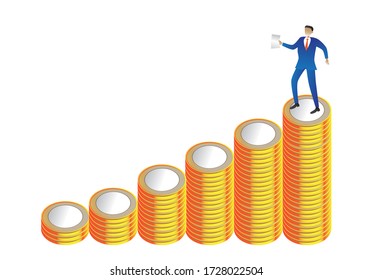 male executive and coins, vector illustration, white background
