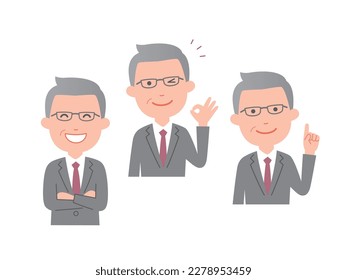 Male executive with various expressions upper body