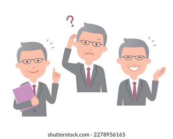 Male executive with various expressions upper body
