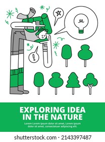 Male Explorer Searching for Idea in the Nature Hand Drawn Character Illustration