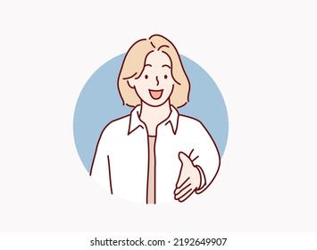 Male extending his hand for a handshake greeting. Hand drawn style vector design illustrations.