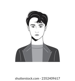 Male face avatar portraits vector illustration with a simple design in black and white style. You can use it for any project, and it's easy to edit color.