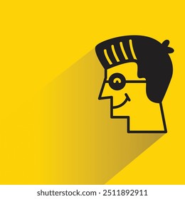 male face avatar with shadow on yellow background