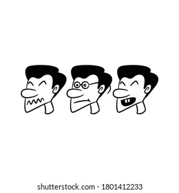 avatares de cara masculina y personajes de historieta sobre fondo blanco