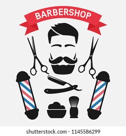 Male face with barbershop tools