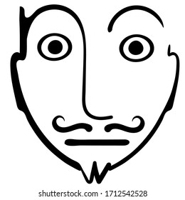 Male face with a beard. Primitive portrait. Avatar for social networks. 
