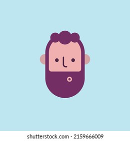 Male face with a beard and a stylish hairstyle on a pleasant blue background. Simple flat vector illustration, drawing in pastel colors.
