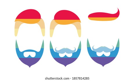 Male face contour with LGBT colors. Logo man with a beard for LGBT themes. Vector.