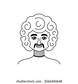 Male face in doodle style on white background.
