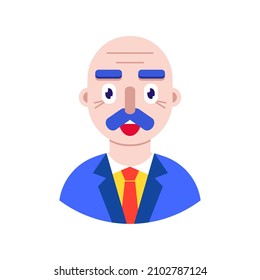 Male face in flat style on white background.

