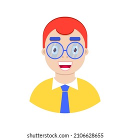 Male face in flat style on white background.
