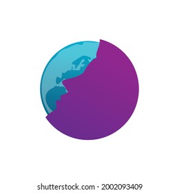 male face in front of the world. vector illustration