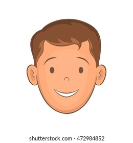 Male face with haircut icon in cartoon style isolated on white background. Hairstyle symbol
