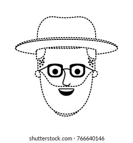 male face with hat and glasses and beard and side parted hairstyle in black dotted silhouette