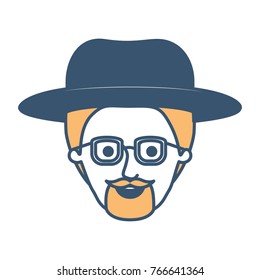 male face with hat and glasses and short hair and goatee beard in color sections silhouette