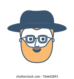 male face with hat and glasses and short hair and full beard in color sections silhouette