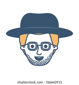 male face with hat and glasses and short hair and stubble beard in color sections silhouette