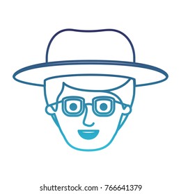 male face with hat and glasses and side part hairstyle in degraded blue silhouette