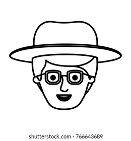 male face with hat and glasses and side part hairstyle in monochrome silhouette