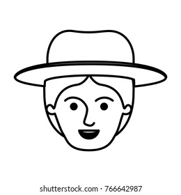 male face with hat and middle part hairstyle in monochrome silhouette