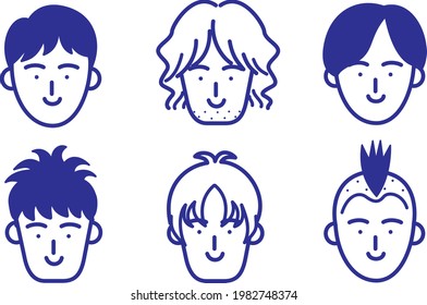 Male face icon heartwarming　hair set illustration material