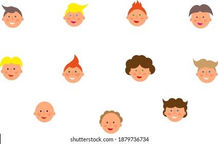 Male face icons. Different face types, color images