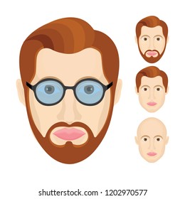Male face illustrations set. Faces of men with different styles of hair.
Young man's portrait with beard and glasses.