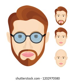 Male face illustrations set. Faces of men with different styles of hair.
Young man's portrait with beard and glasses.
