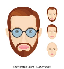 Male face illustrations set. Faces of men with different styles of hair.
Young man's portrait with beard and glasses.