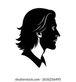 Male Face Profile View Long Hair Style Silhouette Vector Art Illustration