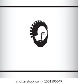 Male face with sawmill hairstyle. Crazy sharp hairstyle. logo design template for a salon or a joiner.