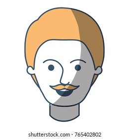 male face with short hair and moustache in color sections silhouette