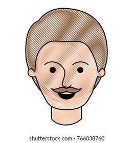 male face with short hair and moustache in colored crayon silhouette