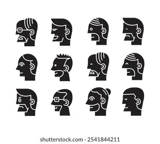 male face side view avatars set illustration