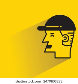 male face sideview icon with drop shadow on yellow background