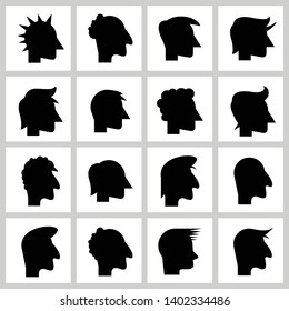 male face, silhouette human head icons set