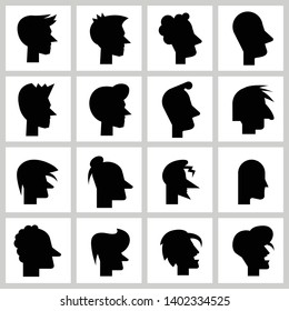 male face, silhouette human head icons set