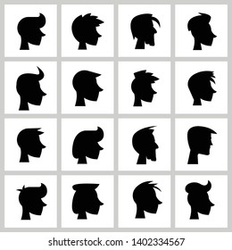 male face, silhouette human head icons set