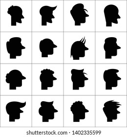 male face, silhouette human head icons set