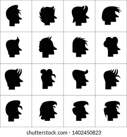 male face, silhouette human head icons set