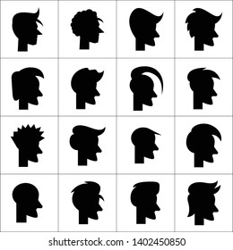 male face, silhouette human head icons set