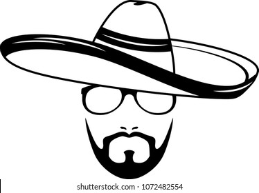 Male face in a sombrero. Icon for hipster style. Vector